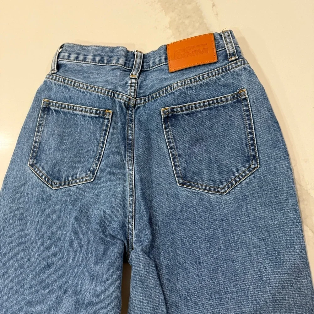 Princess Polly Holly Asymmetrical Straight Leg Denim Jean Womens 2 Mid Wash Blue